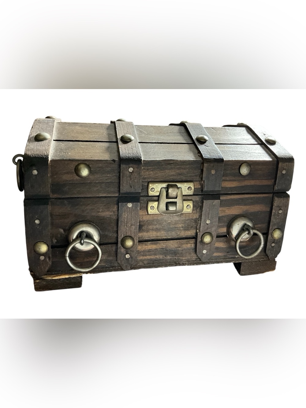 Vintage Style Wooden Treasure Chest Trinket Box Jewelry Keepsake Storage w Tray